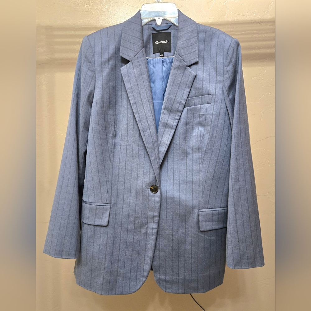 Madewell Classic Blue Yarn Dyed Pin Striped Blazer - Picture 3 of 9